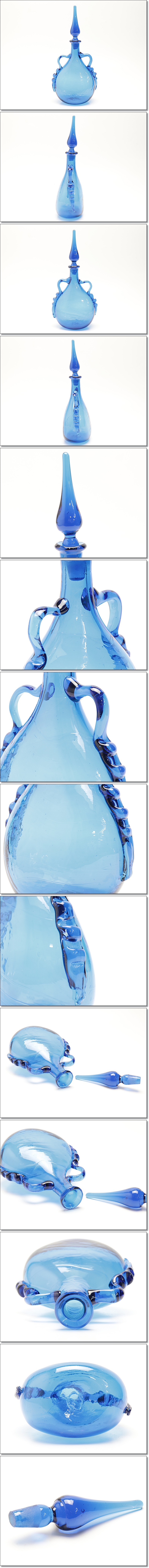 【好評定番】倉敷ガラス デキャンタ 気泡吹き硝子 小谷ブルー 本物保証 Y323 工芸ガラス