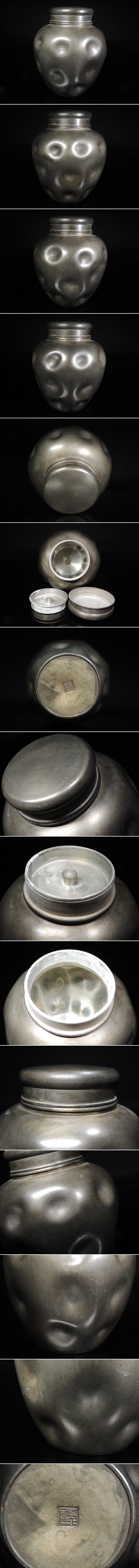 取寄■中国古玩■古錫・大型・蔵六居造・茶入・茶壷・茶心壺・在印・在銘・重さ約975㌘・高さ16㌢・f200 錫製
